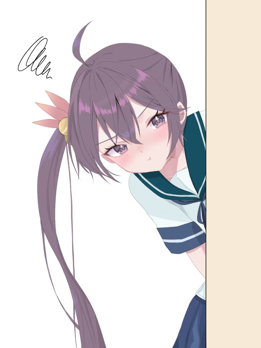 舰队Collection、曙 (舰队Collection) 1名女孩 呆毛 不同发型 铃铛 蓝色水手领