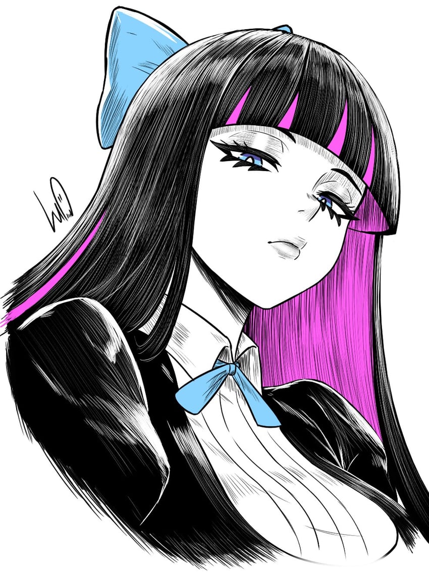 吊带袜天使、Stocking (吊带袜天使) 1名女孩 黑发 齐刘海 蝴蝶结 乳房