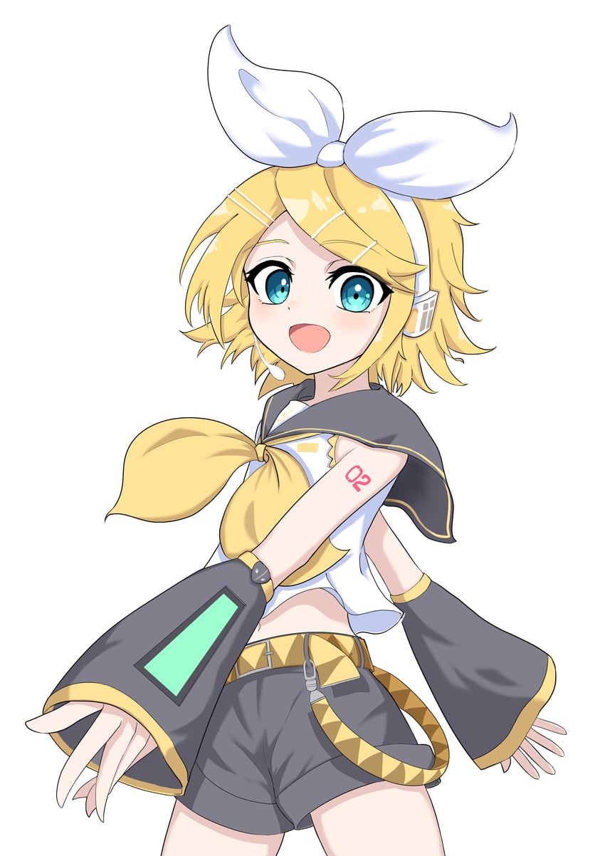VOCALOID、镜音铃 1名女孩 腰带 黑色水手领 黑色短裤 金发