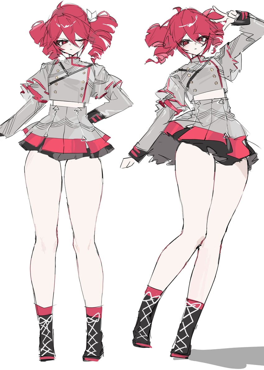 Synthesizer V、UTAU、重音Teto 1名女孩 呆毛 黑色靴子 靴子 蝴蝶结