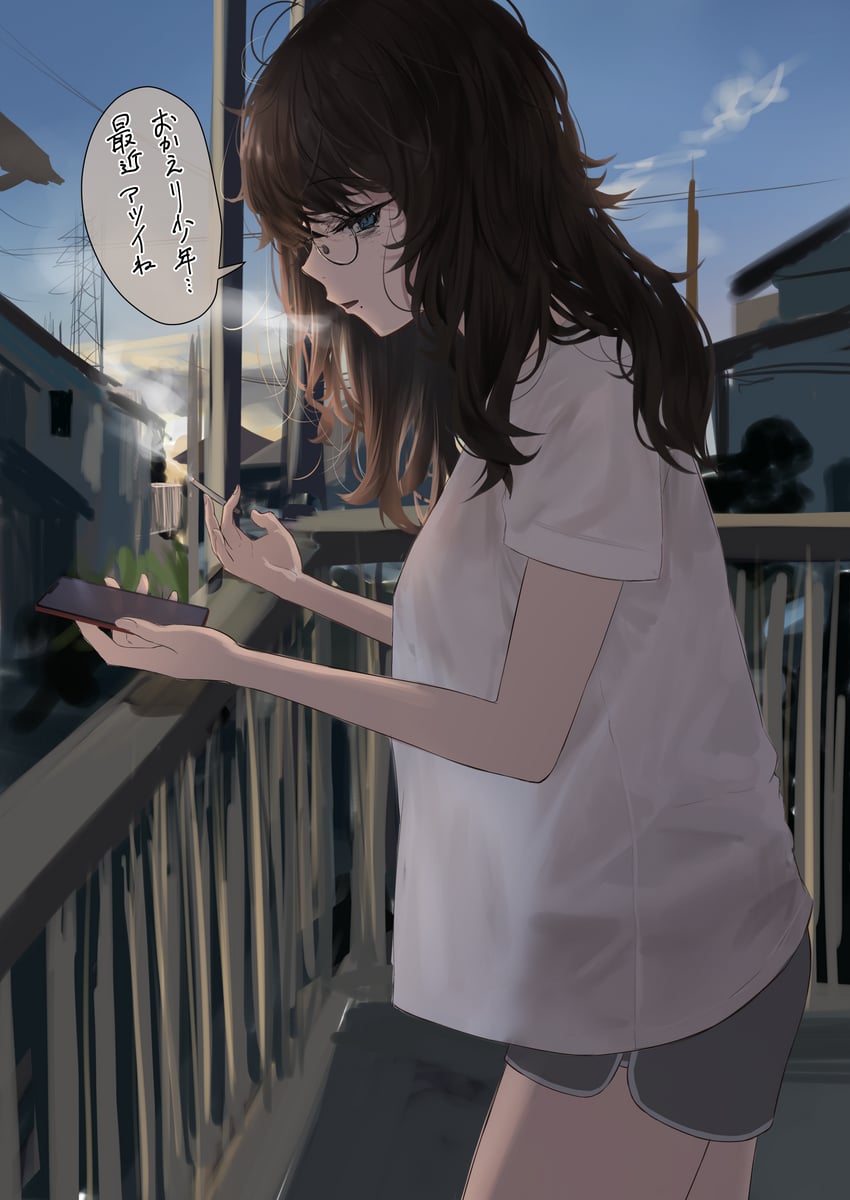 原创 1名女孩 眼袋 黑发 蓝眼 手机