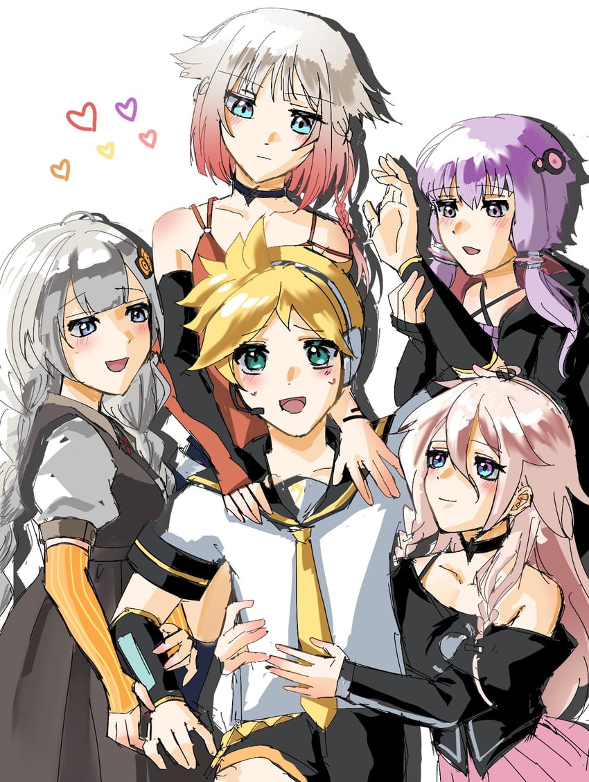 IA、镜音连、紲星灯 1名男孩 4个女孩 情侣 后宫 牵手