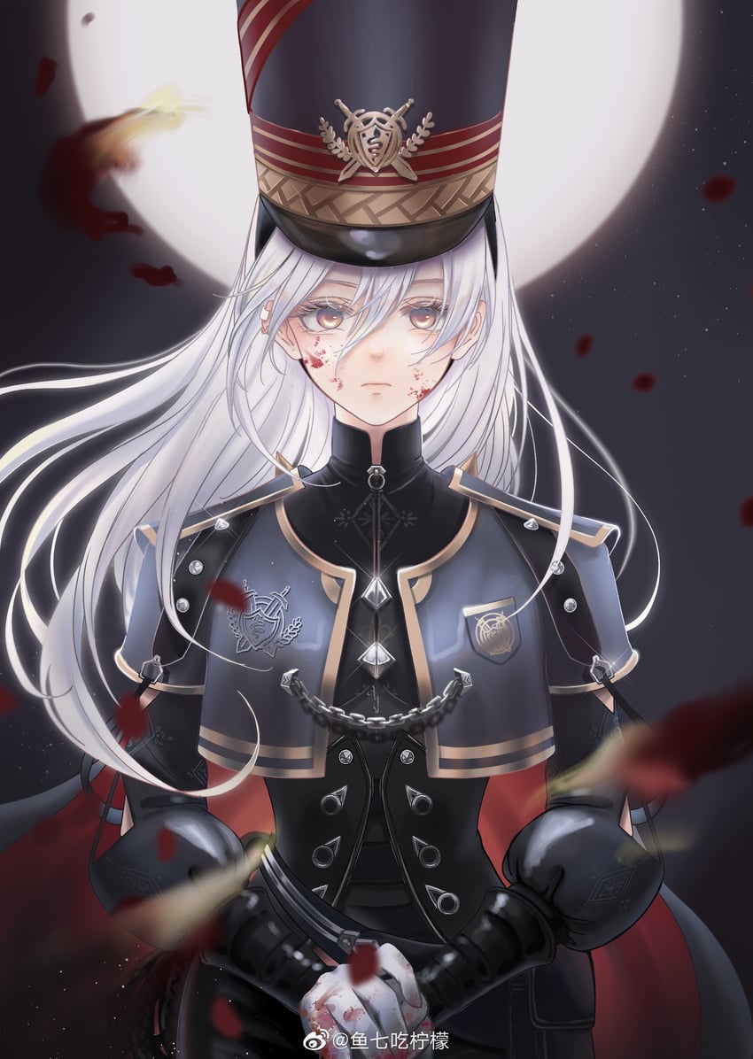 暖暖系列、闪耀暖暖、glint in the night (shining nikki) 1名女孩 警棍/短棍 黑帽子 黑衬衫 血