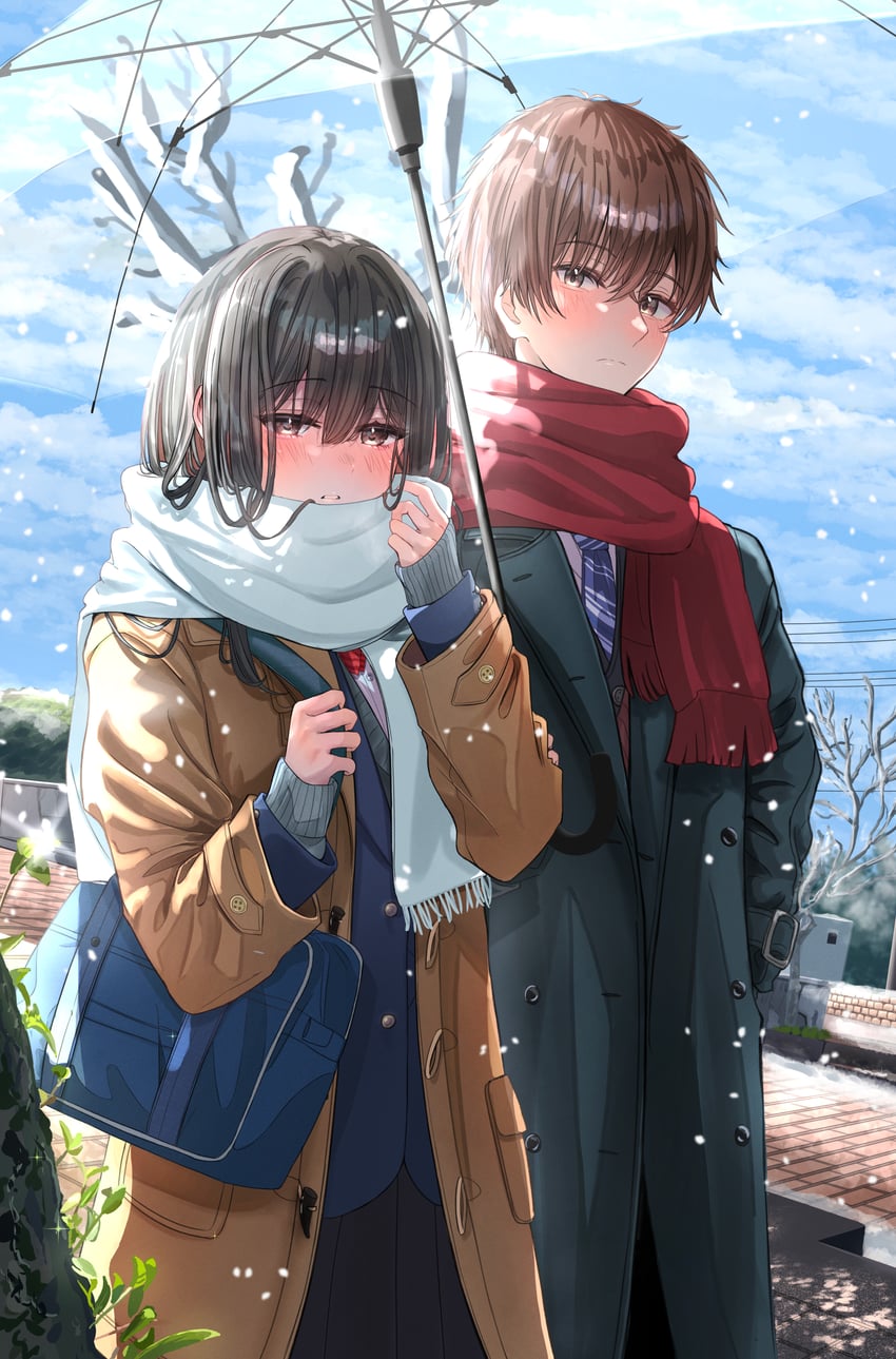 原创 1名男孩 1名女孩 包 枯树 黑色大衣