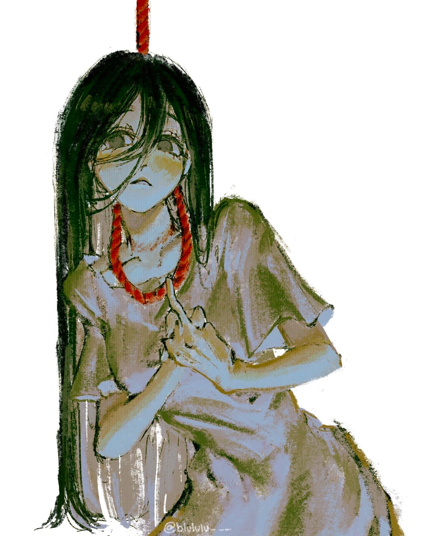 OMORI、玛丽 (远方) (OMORI)、Mari (Omori) 1名女孩 黑瞳 黑发 锁骨 连衣裙
