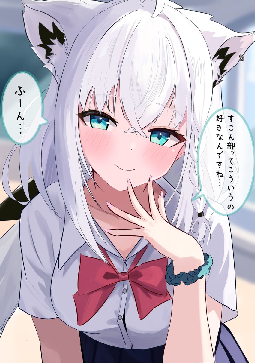Hololive、白上吹雪 1名女孩 呆毛 兽耳毛 兽耳 水色瞳