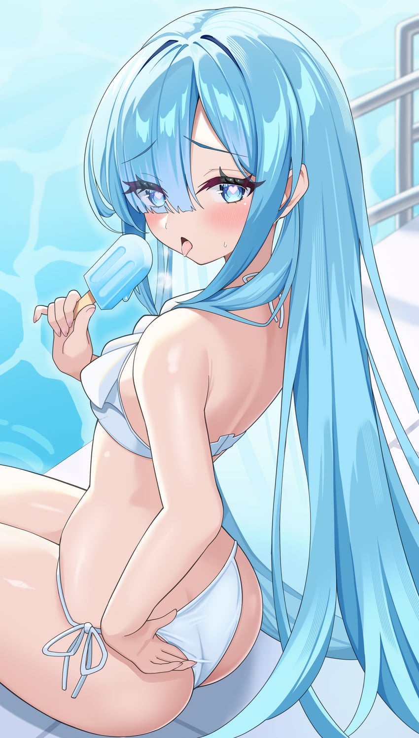 碧蓝航线、雅努斯 (碧蓝航线)、janus (shimmering splashes above the clouds) (azur lane) 1名女孩 整理衣服 调整泳装 屁股 露肩