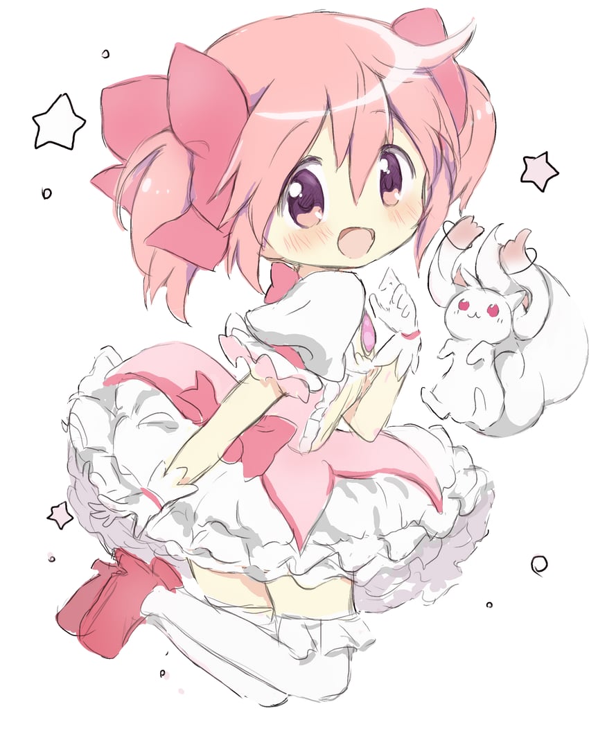 魔法少女小圆、魔法少女小圆、鹿目圆 1名女孩 :D 脸红 蝴蝶结 泡泡裙