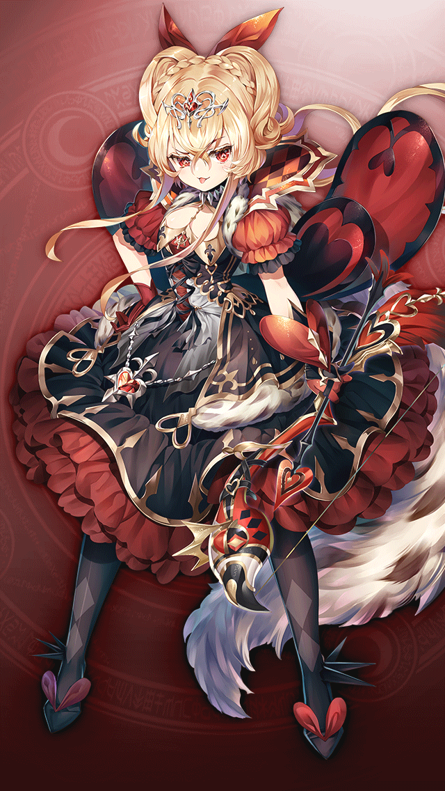 格林笔记、queen of hearts (grimms notes) 1名女孩 金发 弓（武器） 棕色背景 交叉刘海