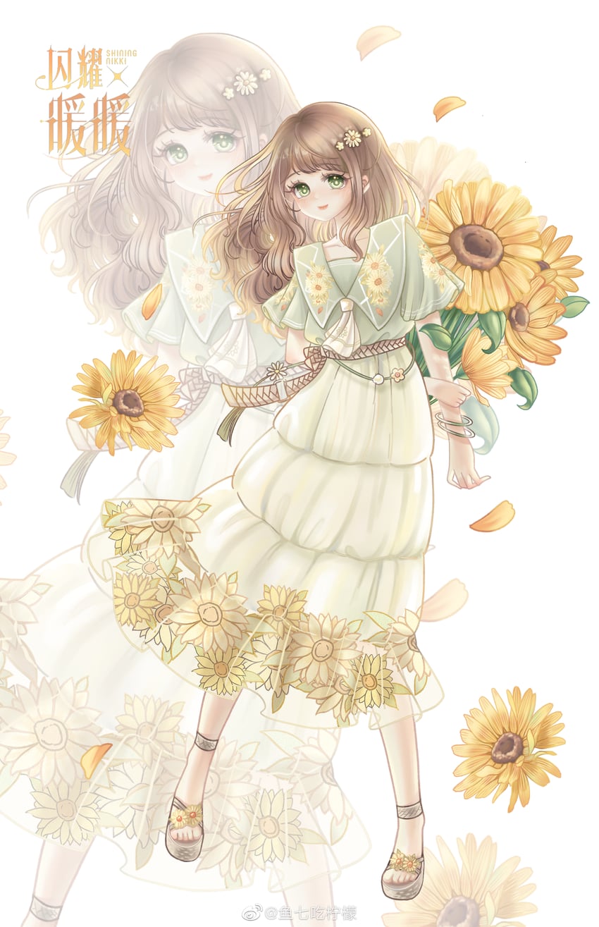 暖暖系列、闪耀暖暖、summer sunflowers (shining nikki) 1名女孩 脚链 手放在头后 阿斯科特领巾 腰带
