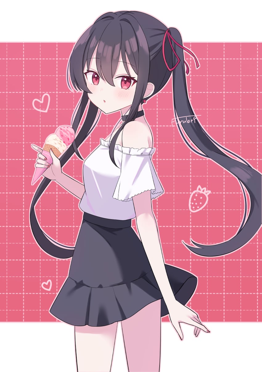 原创 1名女孩 作者名 露肩 黑色项圈 黑发