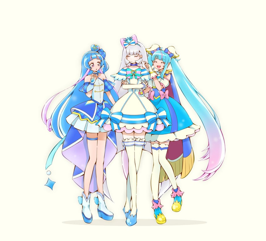 开阔天空！光之美少女、愿为你成为偶像、光之美少女 3人女子 踝靴 水蓝色蝴蝶结 水蓝色蝴蝶结 臂章