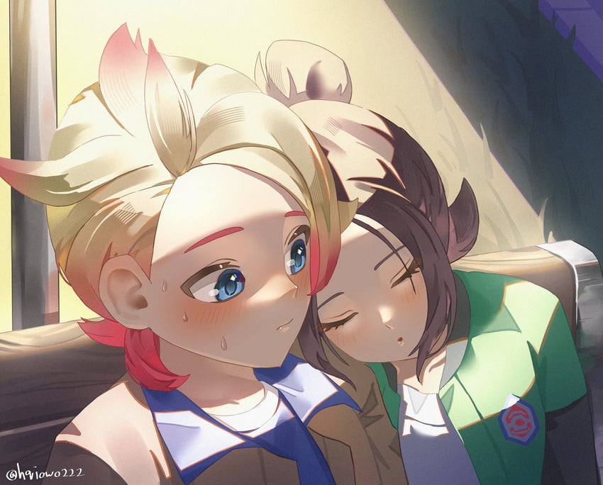 宝可梦、宝可梦传说：Z-A、托姆 (宝可梦)/Meloetta 1名男孩 1名女孩 长椅 金发 蓝眼