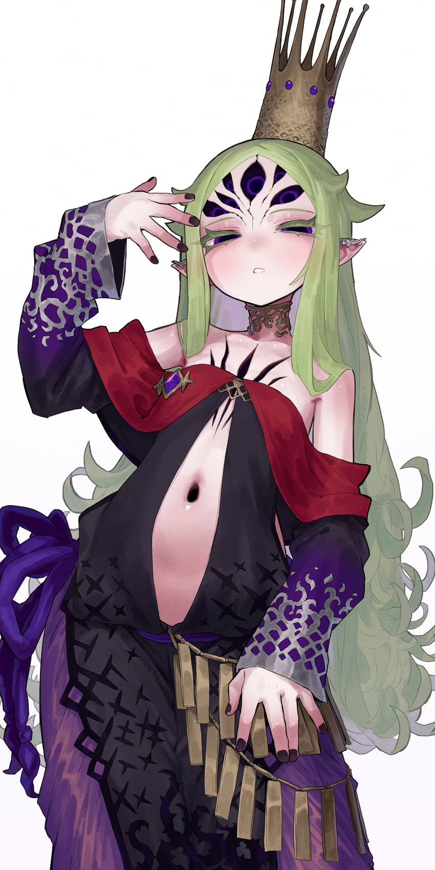 原创 1名女孩 黑色指甲 服装镂空 皮肤开裂 皇冠