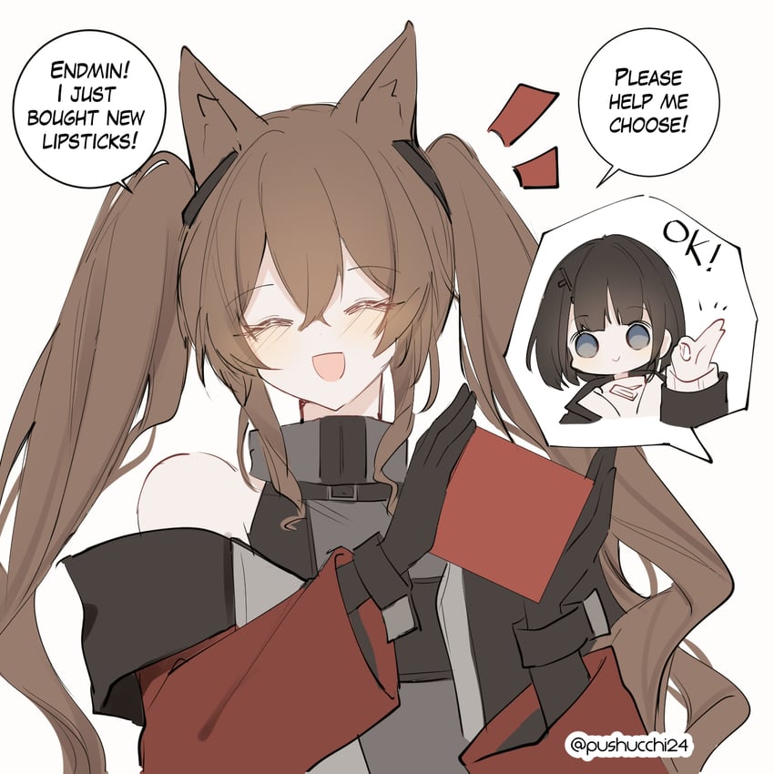 明日方舟、明日方舟：终末地、安洁莉娜 (明日方舟) 2名女孩 :D 兽耳 黑色手套 黑发