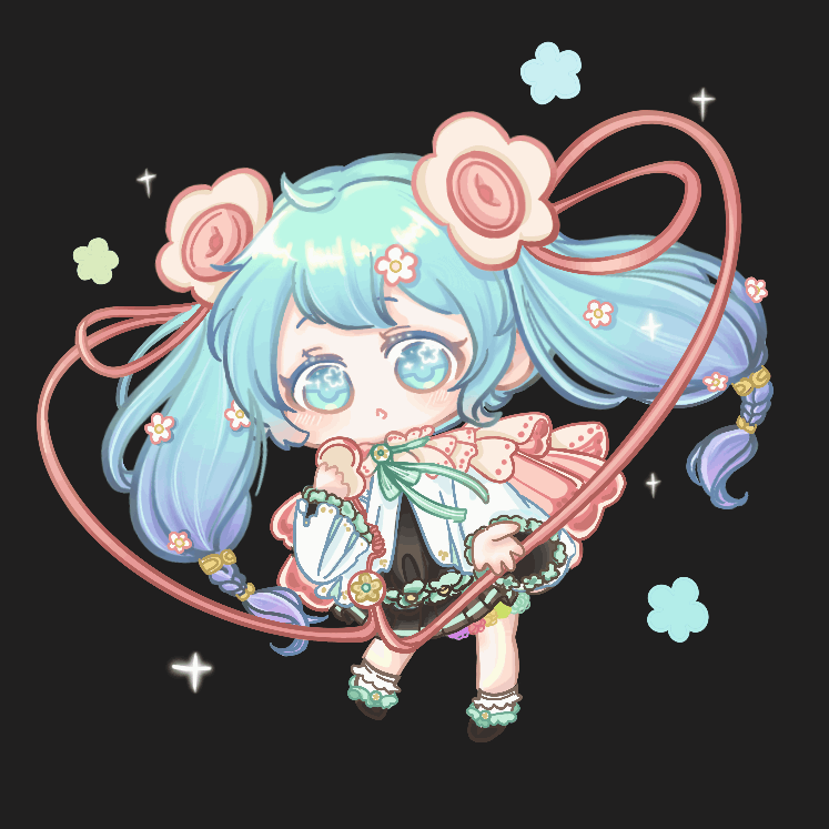 VOCALOID、初音未来 1名女孩 惊讶 黑色背景 黑色连衣裙 黑鞋