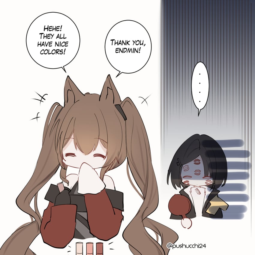 明日方舟、明日方舟：终末地、安洁莉娜 (明日方舟) ... 2名女孩 亲吻后 兽耳 露肩