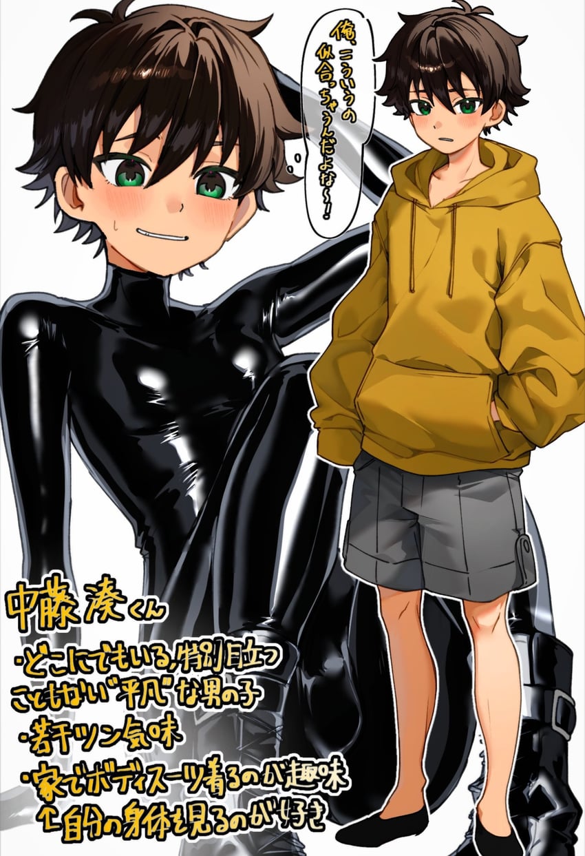 原创 1名男孩 短袜 举手 黑色连体衣 黑色靴子