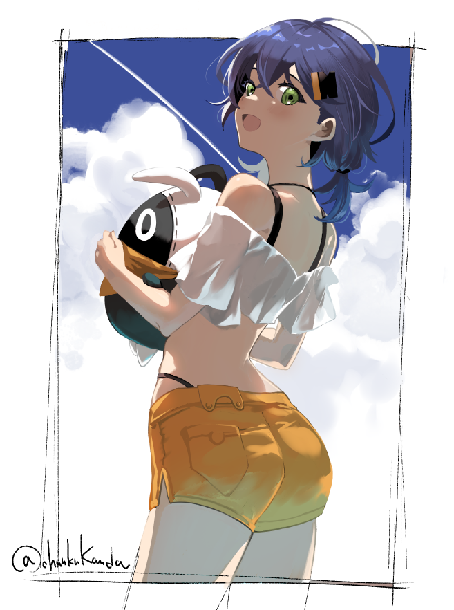 绝区零、铃(夏日晴空)、铃 (绝区零) 1名女孩 屁股 邦布 (绝区零) 露肩 蓝发