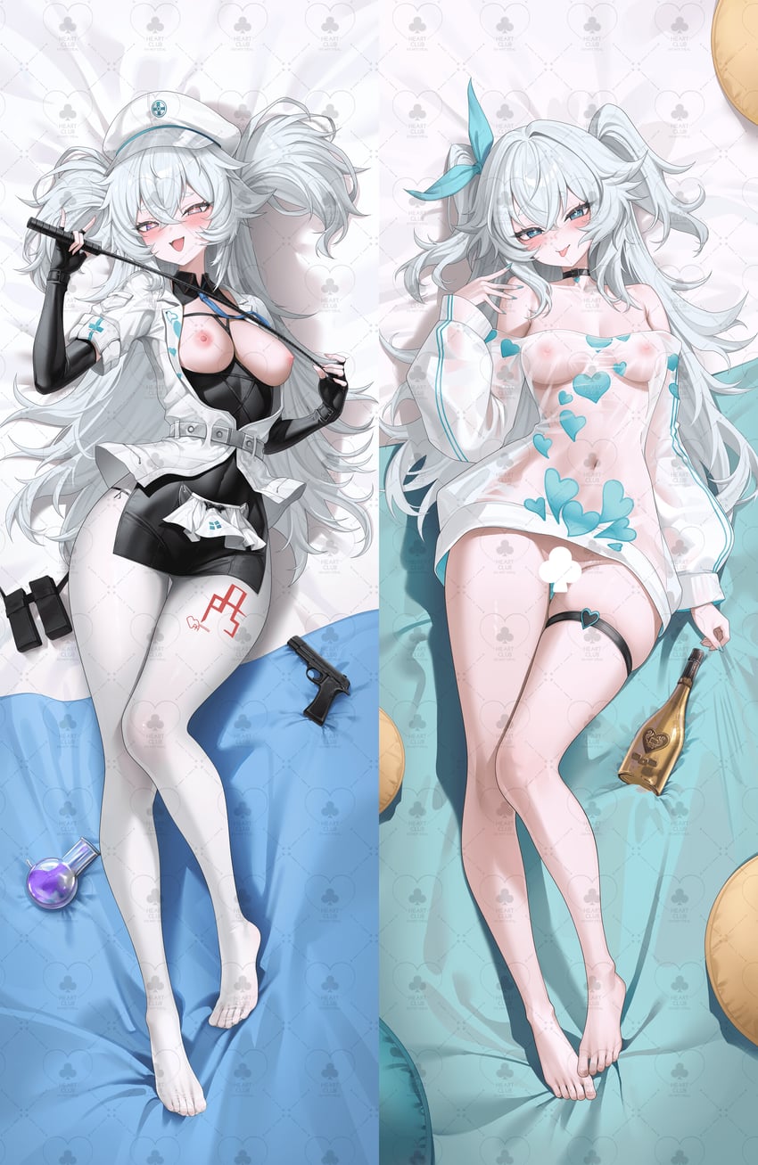 少女前线、少女前线2：追放、芙洛伦 (少女前线2) 1名女孩 露肩 蓝眼 蓝色指甲 蓝色丝带