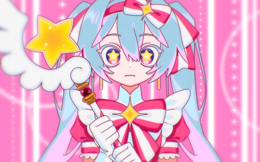 立刻轮回 (Vocaloid)、VOCALOID、初音未来 1名女孩 水色发 蓝眼 蝴蝶结 蝴蝶结发带
