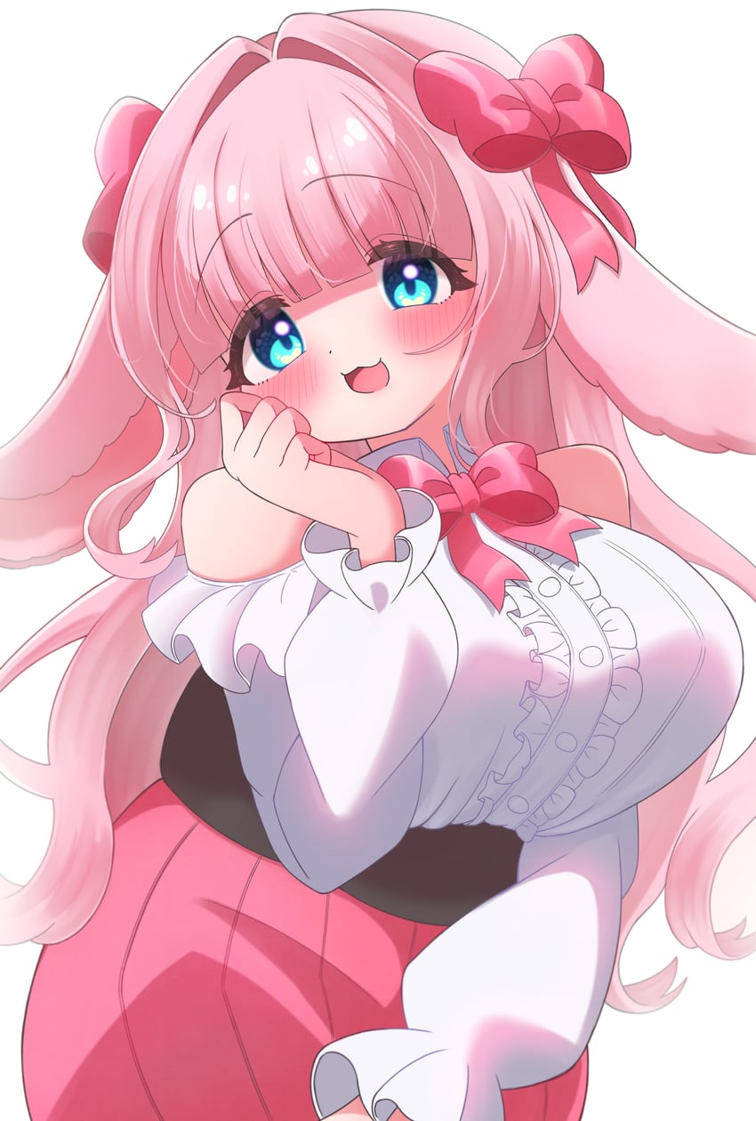 原创 1名女孩 兽耳 露肩 女式衬衫 蓝眼