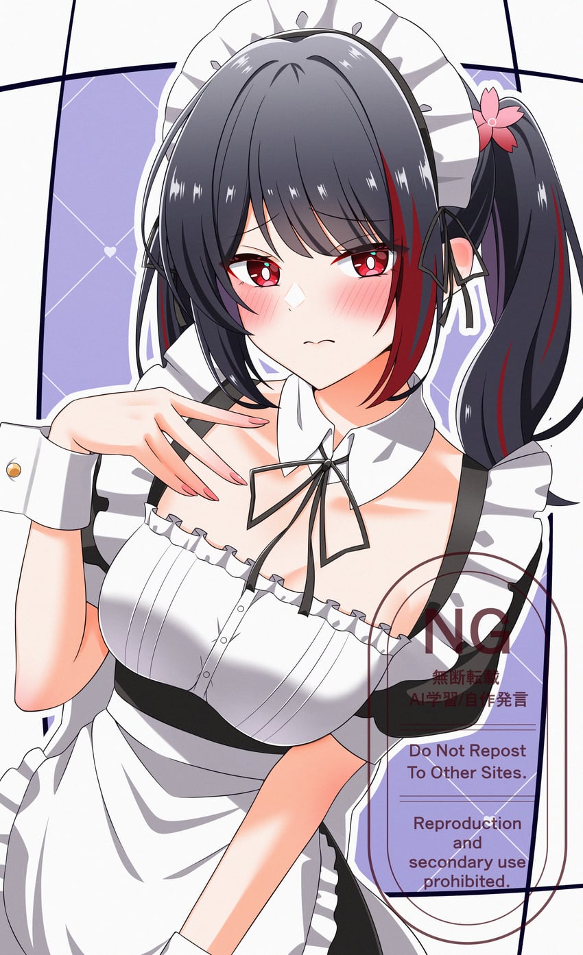 原创 1名女孩 围裙 黑发 齐刘海 脸红