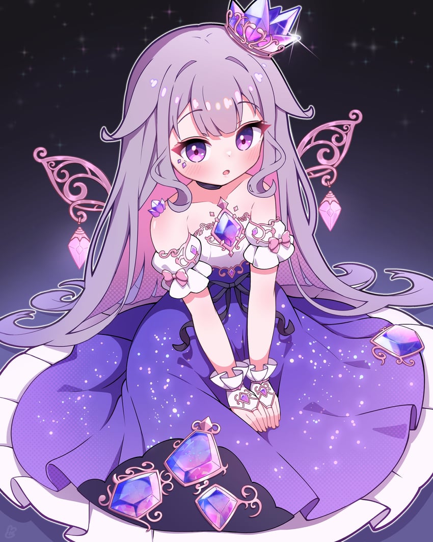 Hololive、Hololive英语、古石比珠 1名女孩 惊讶 替换服装 露肩 黑色背景