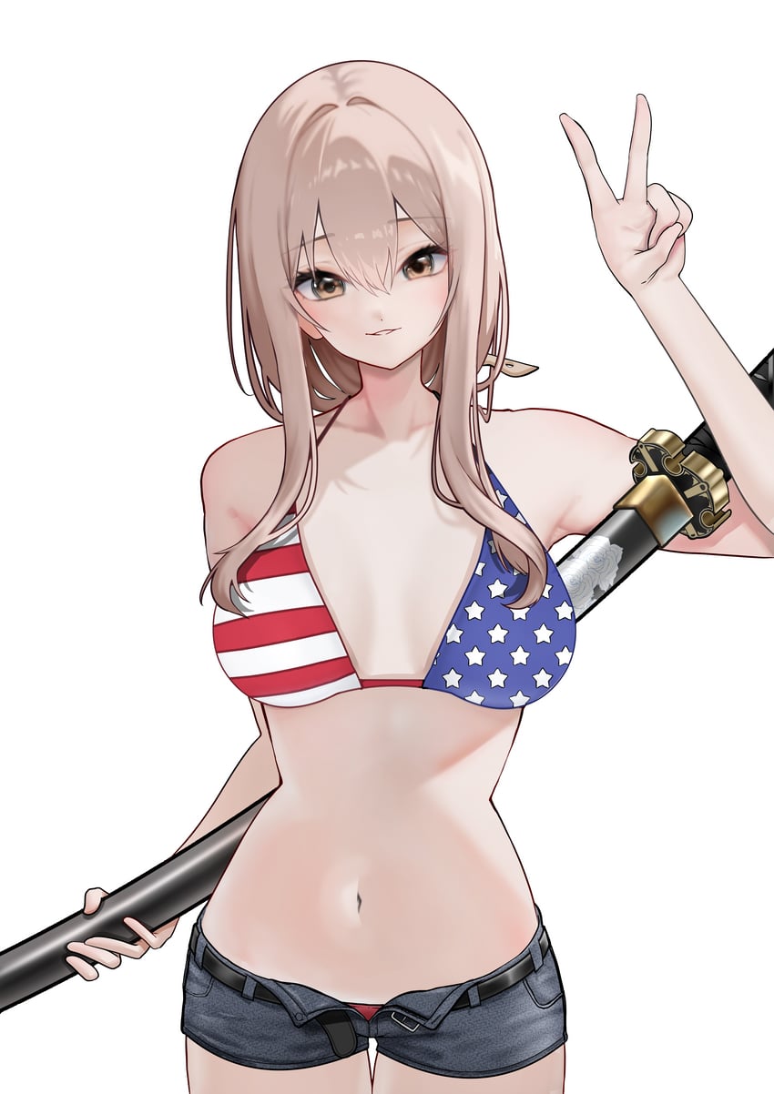 胜利女神：妮姬、红莲（胜利女神：妮姬） 替换服装 美国国旗 星条旗比基尼 美国国旗印花 腰带