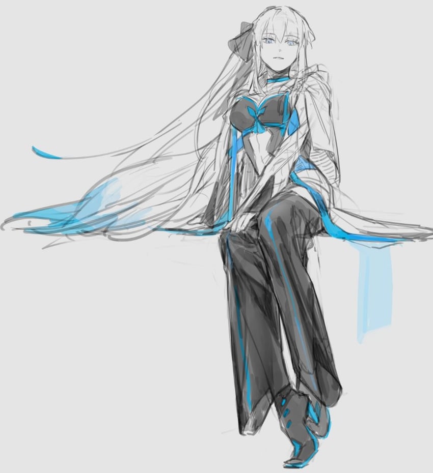 Fate/Grand Order、Fate系列、摩根勒菲 (Fate) 1名女孩 黑色蝴蝶结 蓝色项圈 蓝眼 蝴蝶结