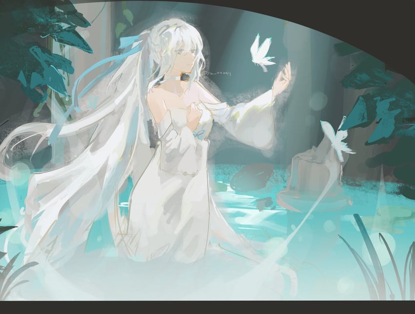Fate/Grand Order、Fate系列、摩根勒菲 (Fate) 1名女孩 鸟 蓝眼 辫子 项圈