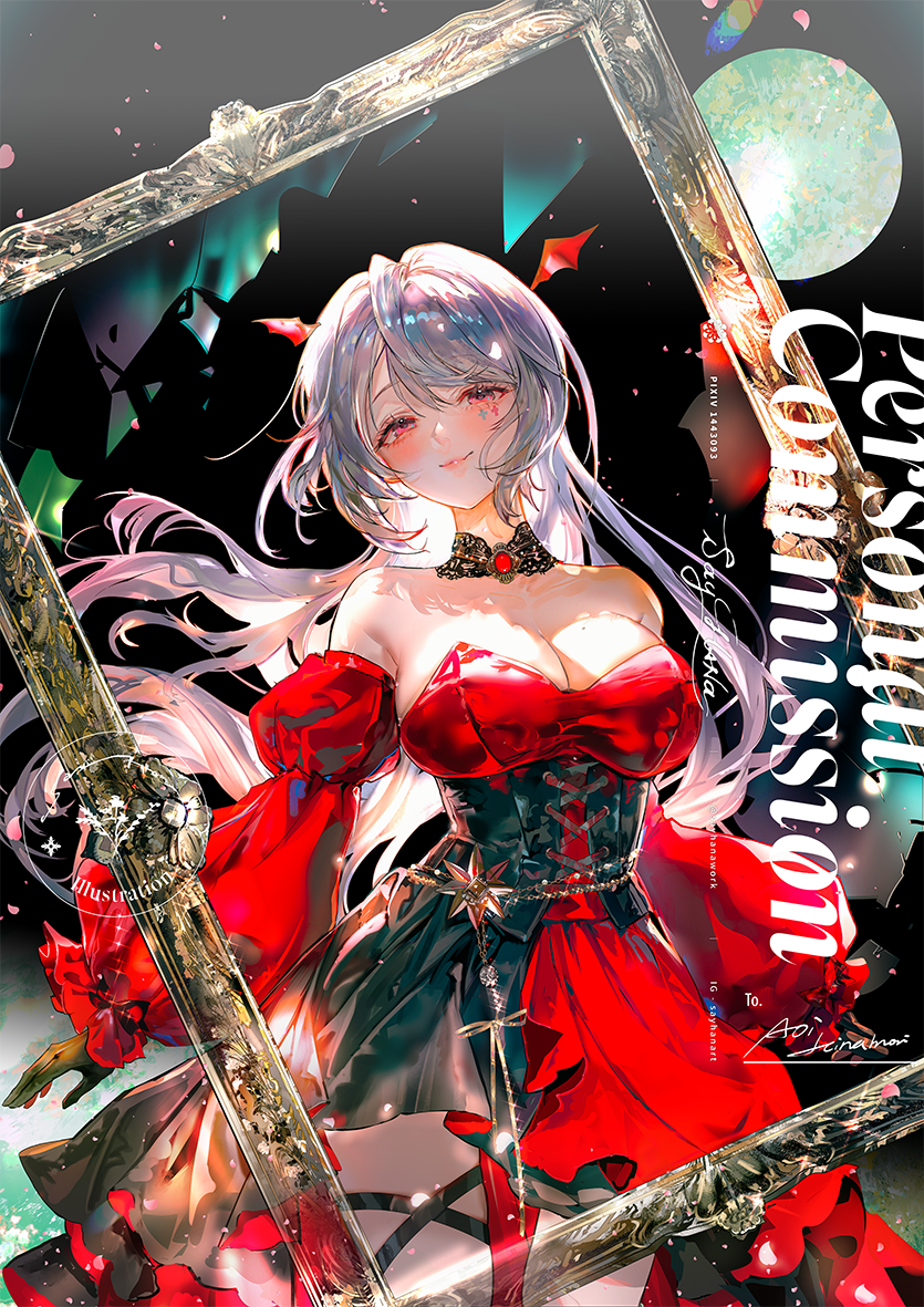 原创 1名女孩 黑色紧身胸衣 乳房 乳沟 项圈