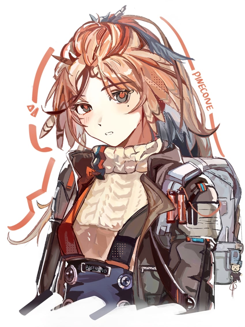 明日方舟、松果 (明日方舟) 1名女孩 艾兰毛衣 背包 包 黑色夹克