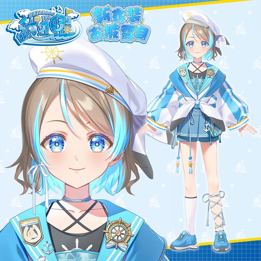 Love Live!、Love Live! Sunshine!!、渡边曜 1名女孩 蓝眼 蓝发 脸红 棕发
