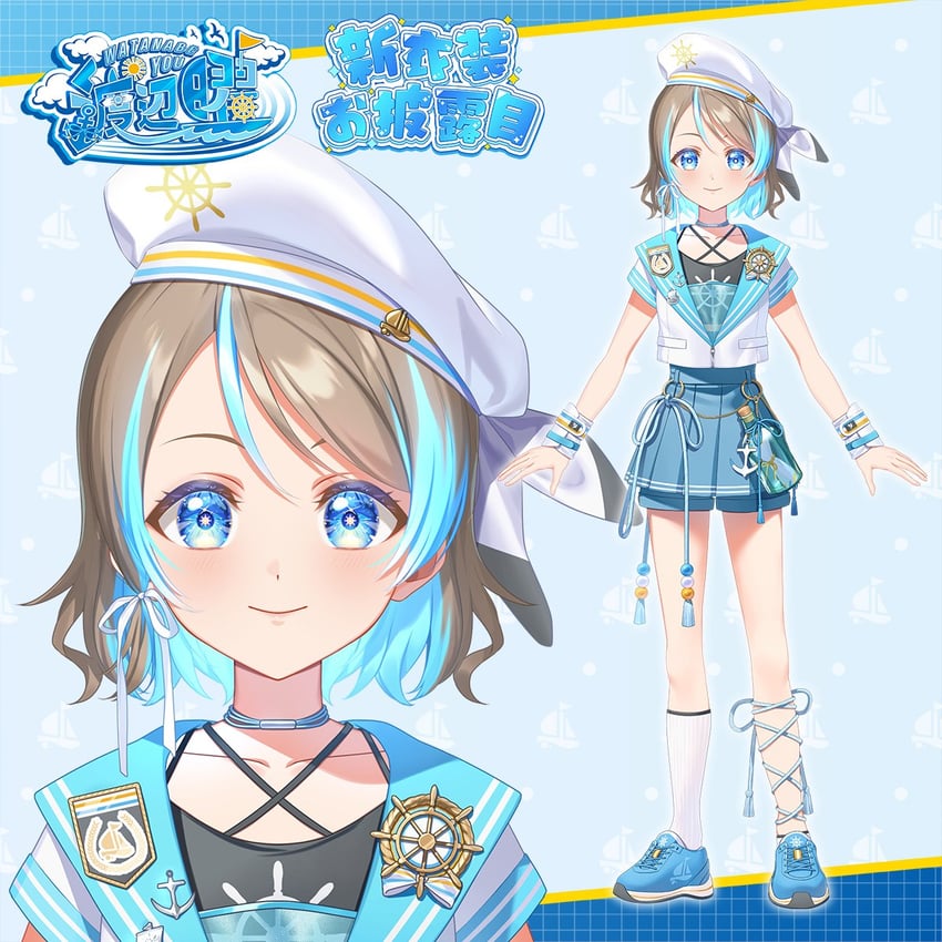 Love Live!、Love Live! Sunshine!!、渡边曜 1名女孩 蓝眼 蓝发 脸红 棕发