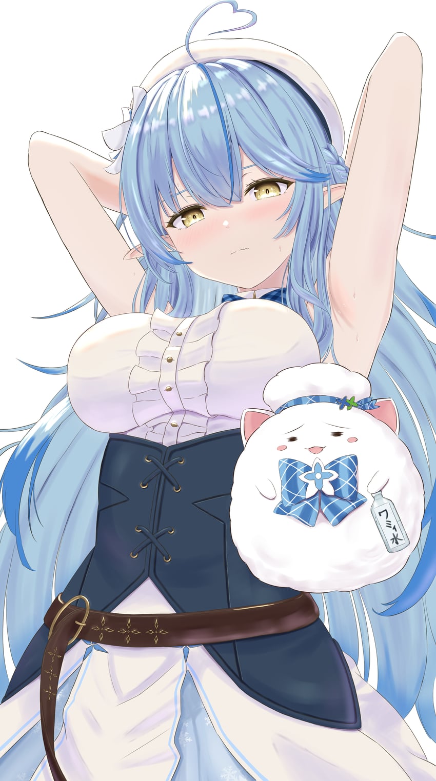 Hololive、雪花拉米、雪花菈米 (第一套服装) 1名女孩 呆毛 露肩 蓝色大衣 蓝发
