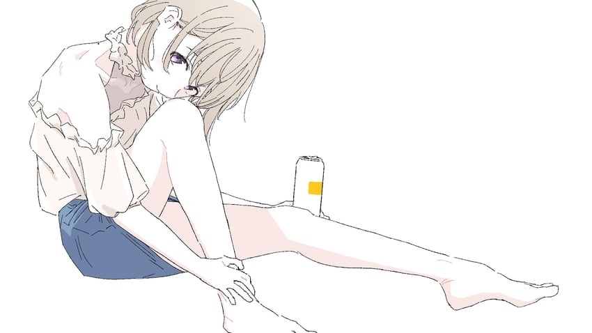 神稻牡丹：醉态如百合之花、砺波伊吹 1名女孩 露肩 赤脚 棕发 罐子