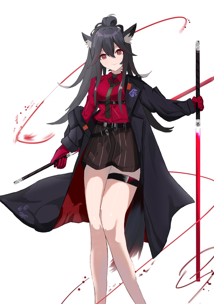 明日方舟、德克萨斯 (明日方舟)、德克萨斯 (意志) (明日方舟) 1名女孩 兽耳毛 兽耳 黑发 黑色夹克