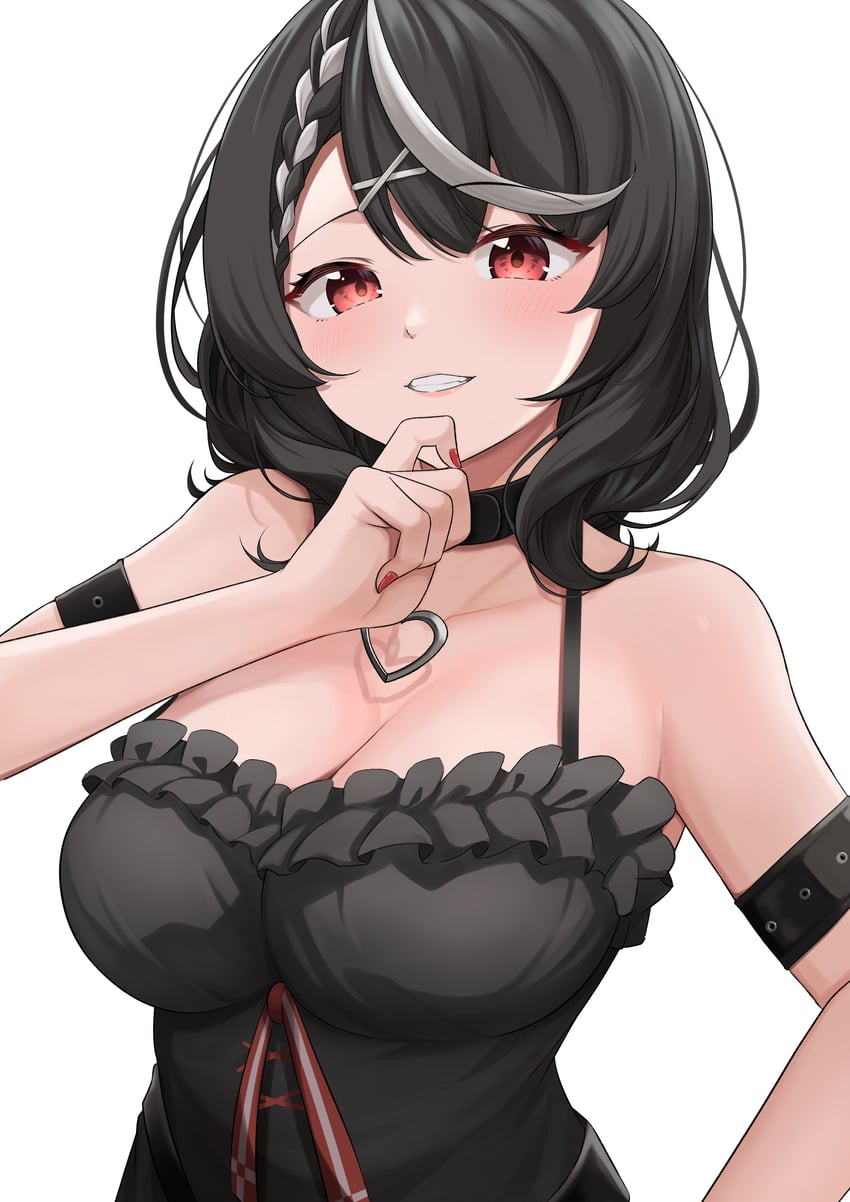 Hololive、沙花叉克萝耶 1名女孩 异色 露肩 黑吊带背心 黑领