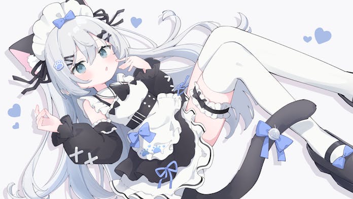 原创 1名女孩 兽耳 围裙 水色瞳 铃铛