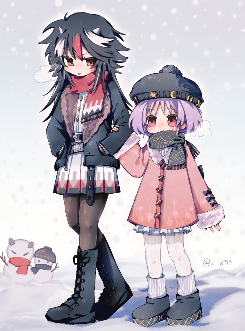 东方Project、鬼人正邪、少名针妙丸 2名女孩 替换服装 不同发型 箭头印花 针织帽