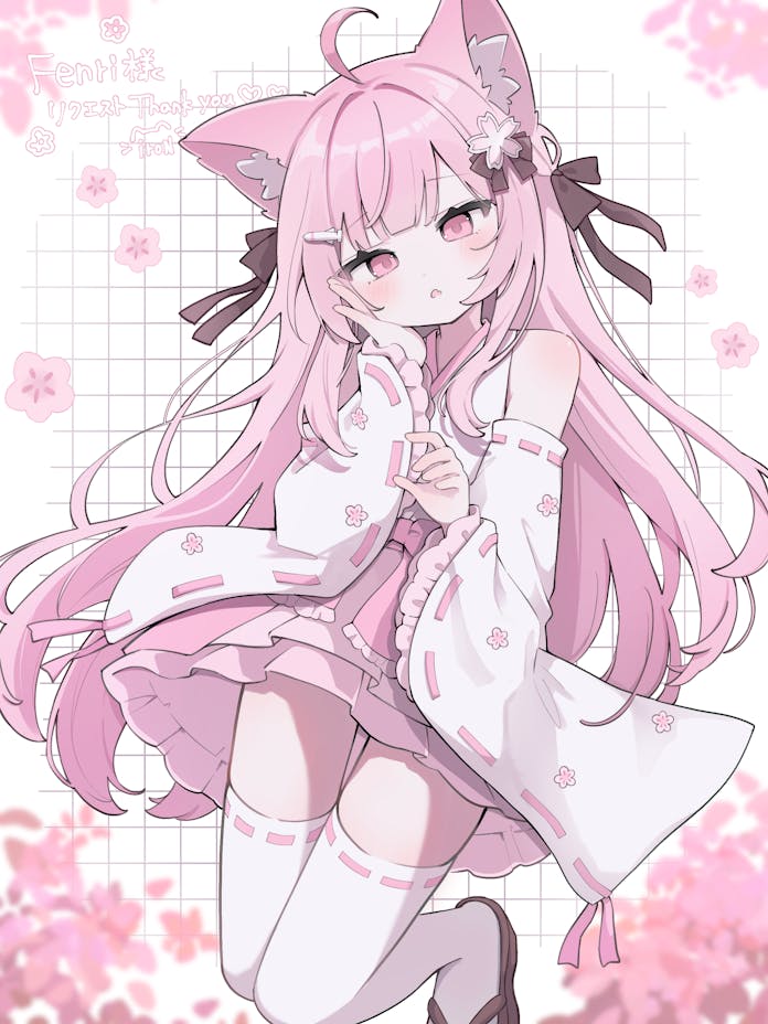 原创 1名女孩 兽耳 黑色蝴蝶结 黑色蝶形领结 脸红