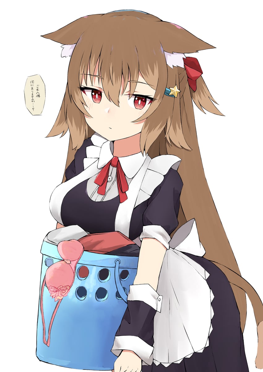 原创 1名女孩 兽耳毛 兽耳 围裙 黑色连衣裙