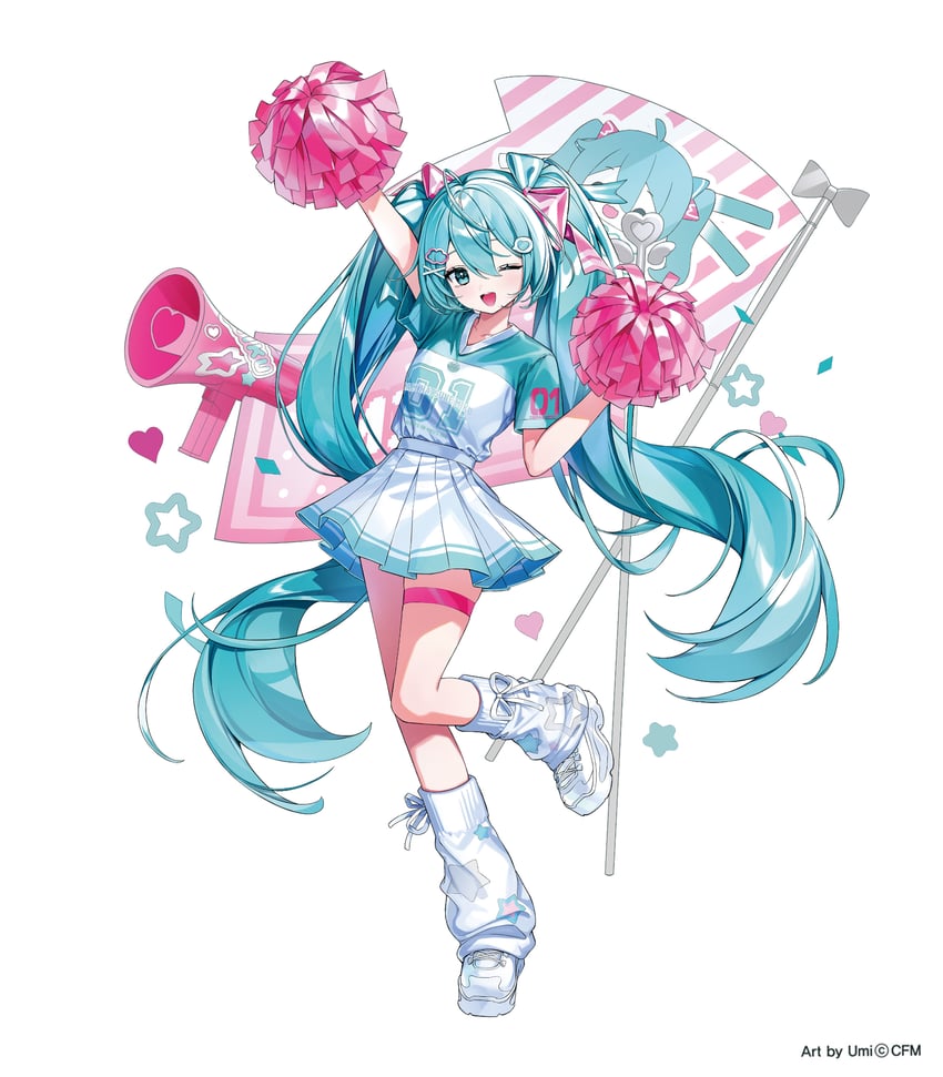 VOCALOID、初音未来 1名女孩 水色瞳 水色发 水蓝色衬衫 脸红