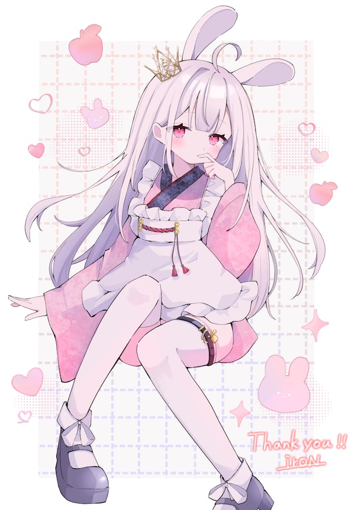 个人势虚拟主播、are tete (vtuber) 1名女孩 兽耳 围裙 脸红 皇冠