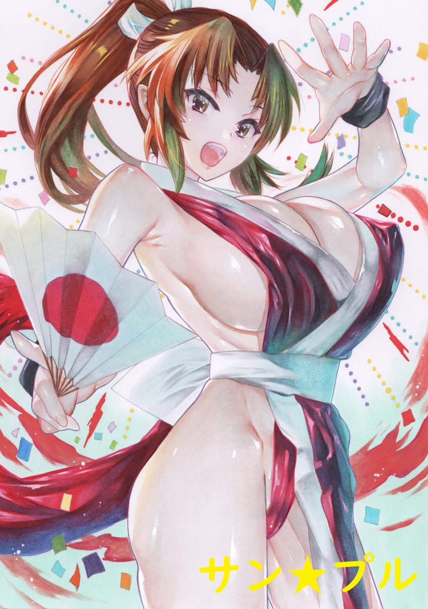 饿狼传说、不知火舞 1名女孩 乳房 棕发 乳沟 遮盖乳头