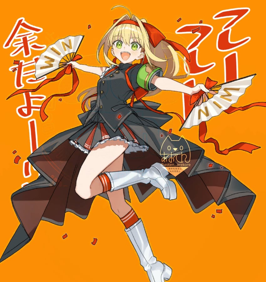 Fate/Grand Order、Fate系列、尼禄·克劳狄乌斯 (Fate) 1名女孩 黑色裙子 金发 靴子 乳房