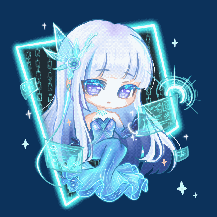 暖暖系列、闪耀暖暖、future indicator (shining nikki) 1名女孩 惊讶 露肩 二进制 蓝色背景