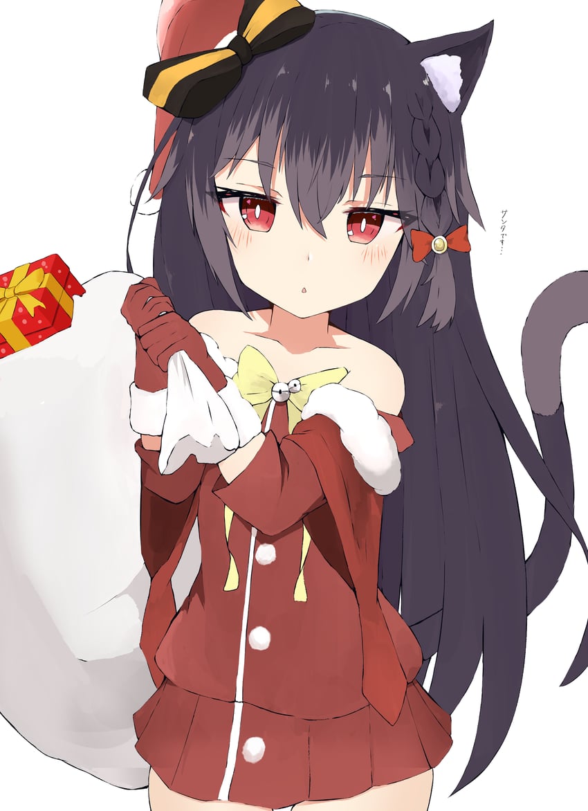 原创 1名女孩 兽耳毛 兽耳 露肩 黑发