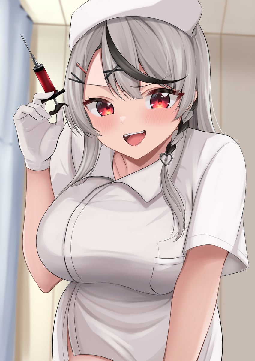 Hololive、沙花叉克萝耶 1名女孩 替换服装 黑条纹/黑挑染 脸红 辫子